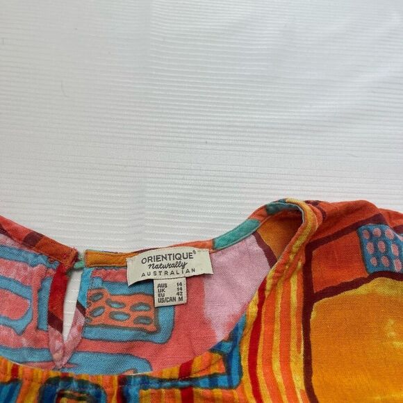 Orientique Naturally Australian Art To Wear Lagenlook Ruffle Top Size Medium - Picture 2 of 7